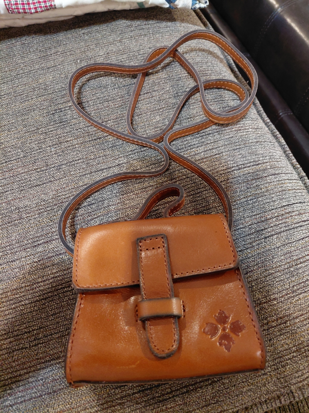 Patricia Nash Cognac Leather Mini Crossbody with Floral Stamp